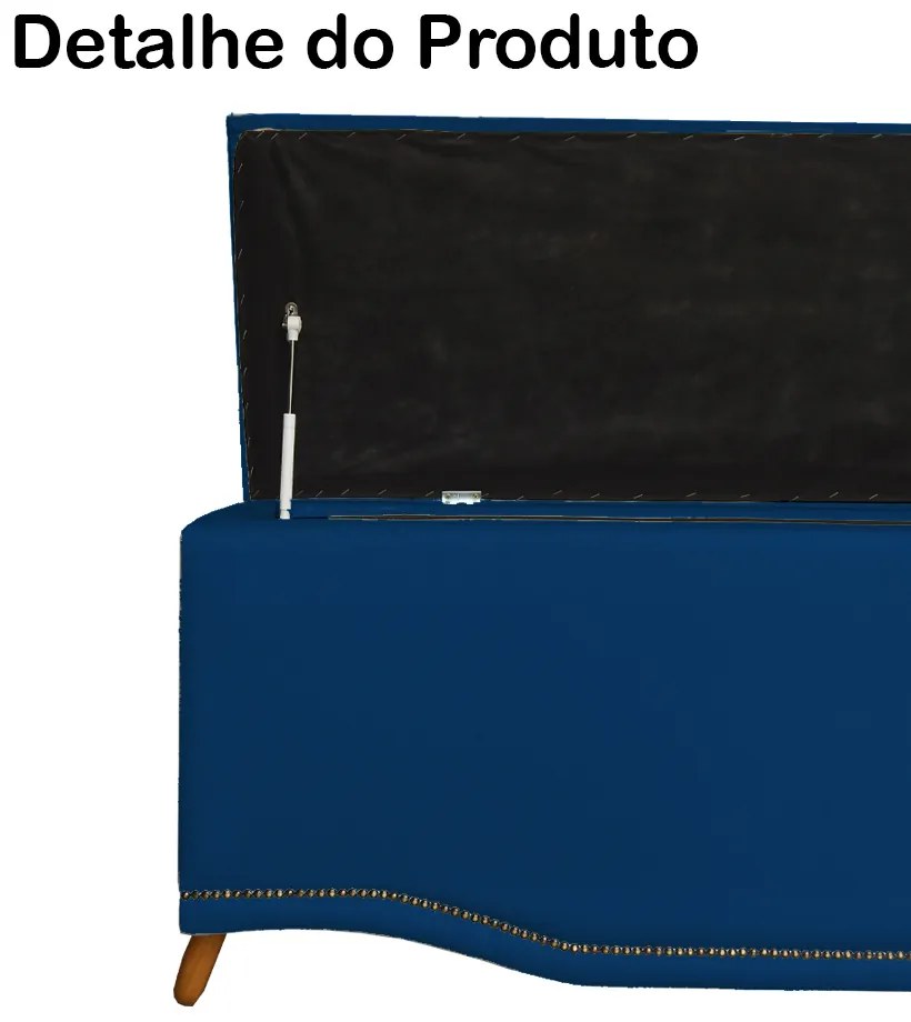 Calçadeira Baú Casal 140cm Greta Pés Palito Suede Azul Marinho - Sheep Estofados
