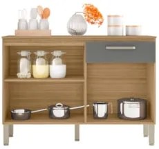 Balcão de Cozinha com Tampo 120cm Louis Z06 Freijó/Gris - Mpozenato
