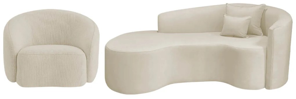 Kit Recamier Curvo Sala de Estar Inglaterra 200cm Lado Esquerdo Poltrona Orgânica Luxo Amore Bouclé