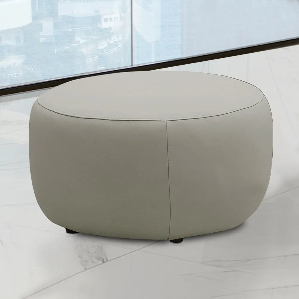 Conjunto Sala de estar Decorativo Mariele Poltrona Base Giratória em Aço com Puff Couro Bege G88 - Gran Belo