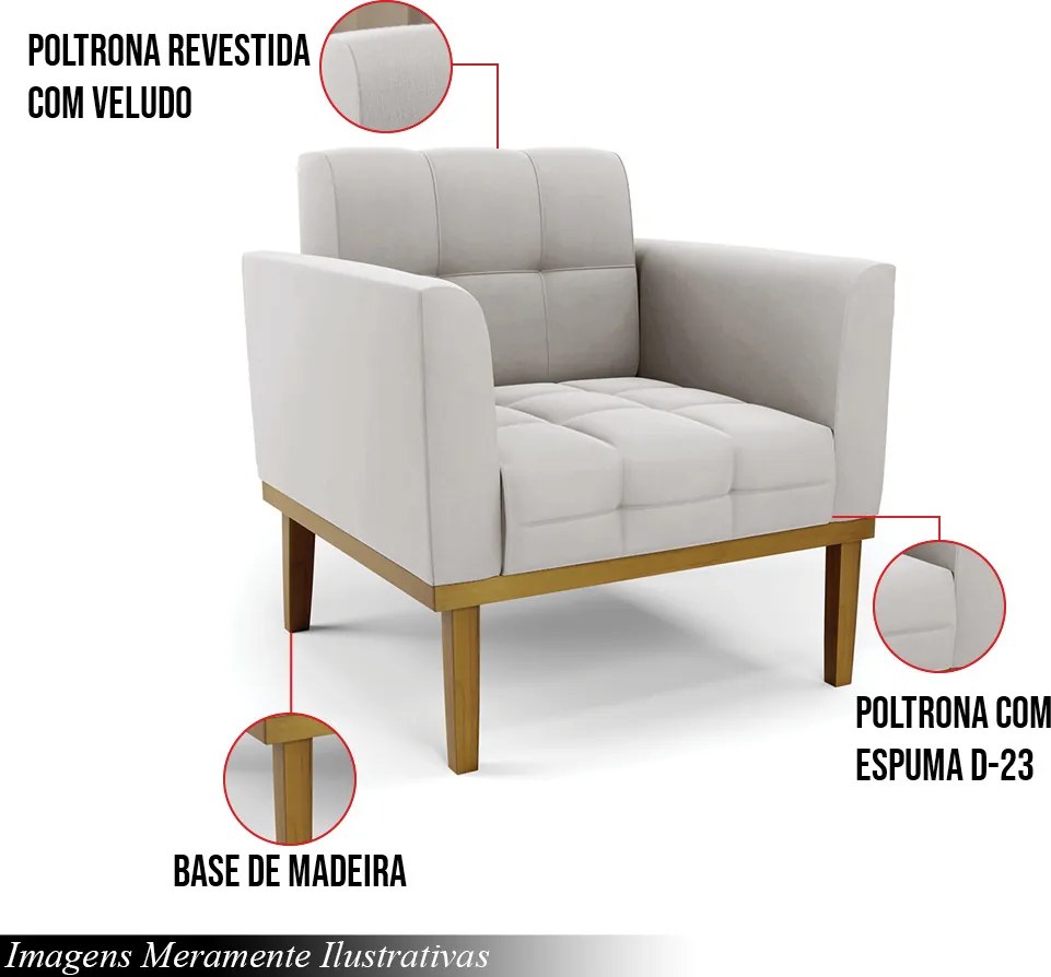Poltrona Decorativa Karen Pés Fixo em Madeira Castanho Veludo Cinza G19 - Gran Belo