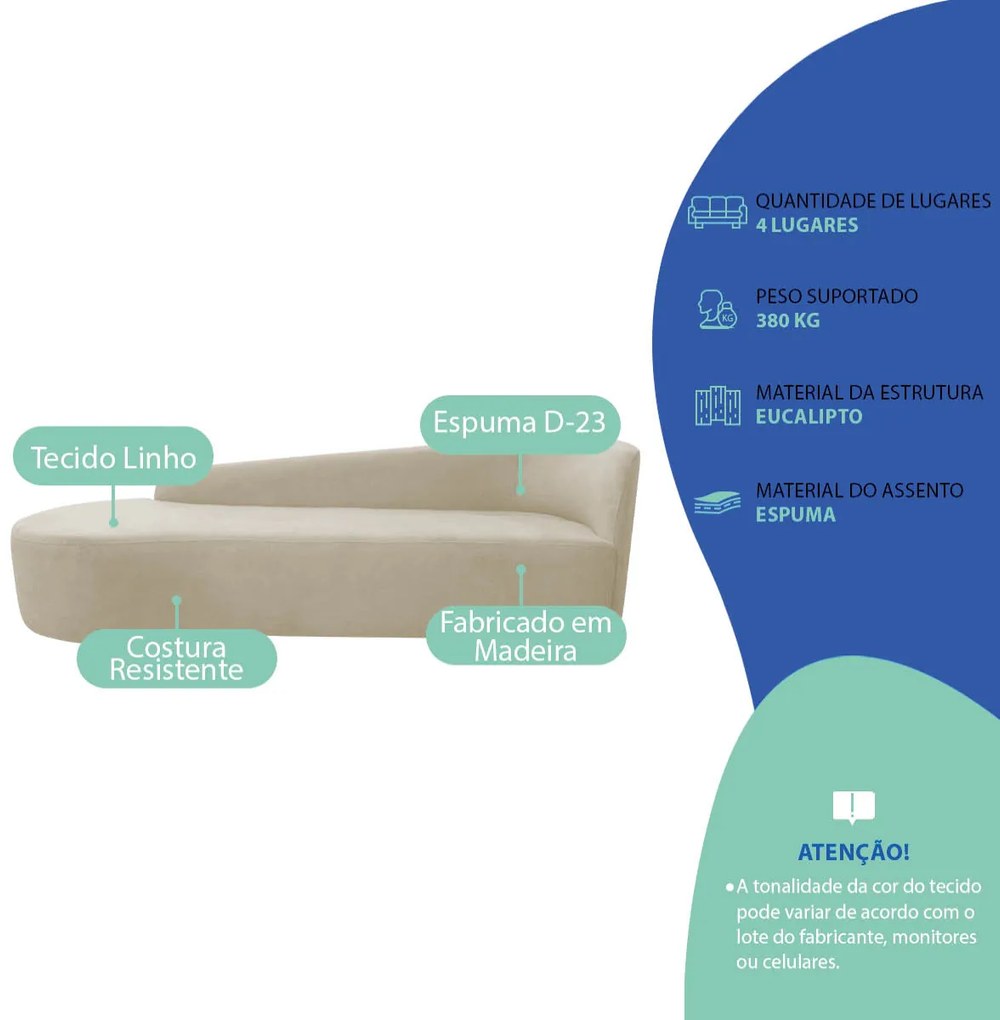 Kit Sofá Curvo França 250cm L.E e 2 Poltronas Luiza Max Conforto, Elegância e Design Moderno Linho