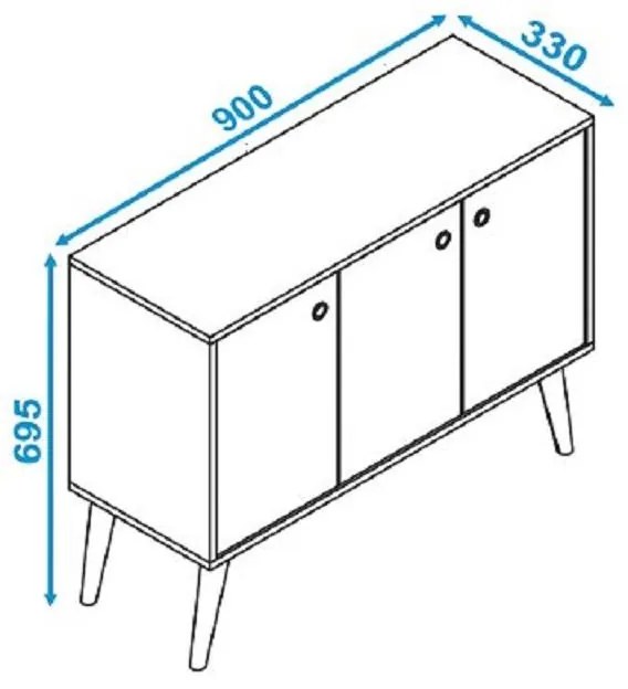 Armário Buffet Balcão Branco 3 Portas Com Pés Palito