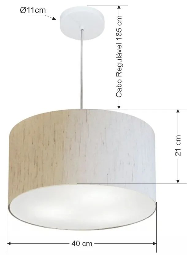 Lustre Pendente Cilíndrico Md-4019 Cúpula em Tecido 40x21cm Linho Bege - Bivolt