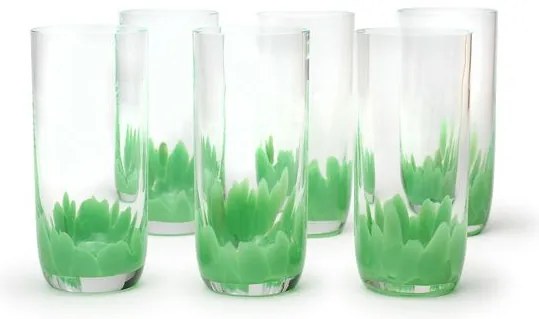 Conjunto com 6 Copos Longos Multicor Verde Murano Cristais Cadoro