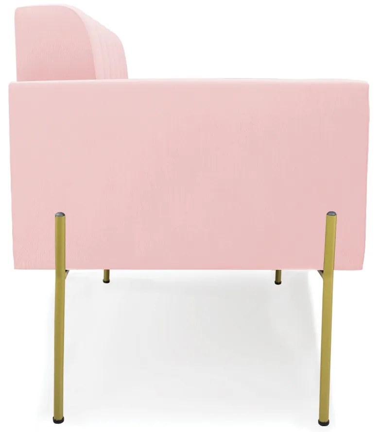 Sofá Namoradeira 2 Lugares Pé de Ferro Dourado Elisa Suede D03 - D'Rossi - Rosa Bebê