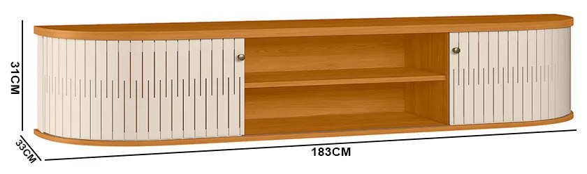 Rack TV 75 Pol 183cm Bancada Suspenso Ripado Aurenzo M20 - D'Rossi - Cinamomo e Off White