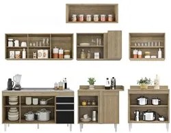 Armário de Cozinha Modulado de Canto 7 Peças CP24 com Pia Inox Castanh