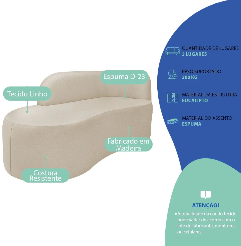 Divã Recamier Orgânico Tokyo 200cm Lado Esquerdo Linho - ADJ Decor
