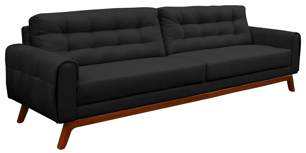 Sofá 3 Lugares Sala de Estar Eros 180 cm Veludo Preto Base Fixa G15 - Gran Belo