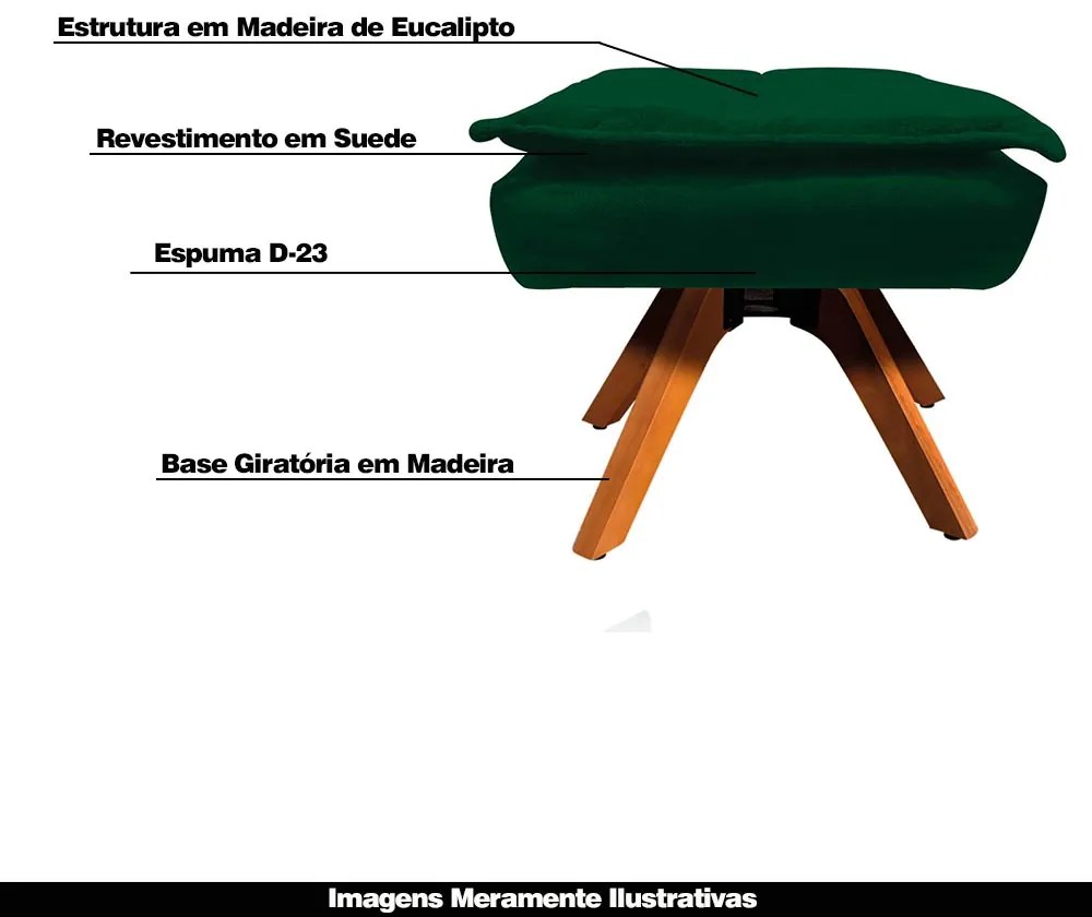 Kit 2 Puff's Decorativos Base Giratória em Madeira Charger Suede Verde G19 - Gran Belo