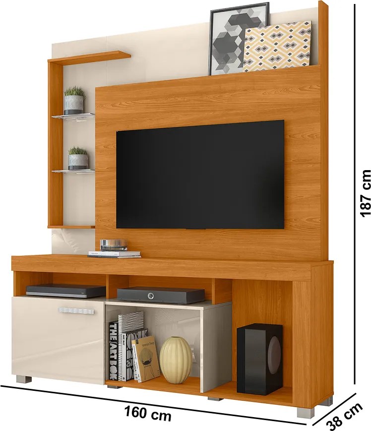 Estante de TV 50 Pol 160cm Sala de Estar Velora Cinamomo/Off White M20 - D'Rossi