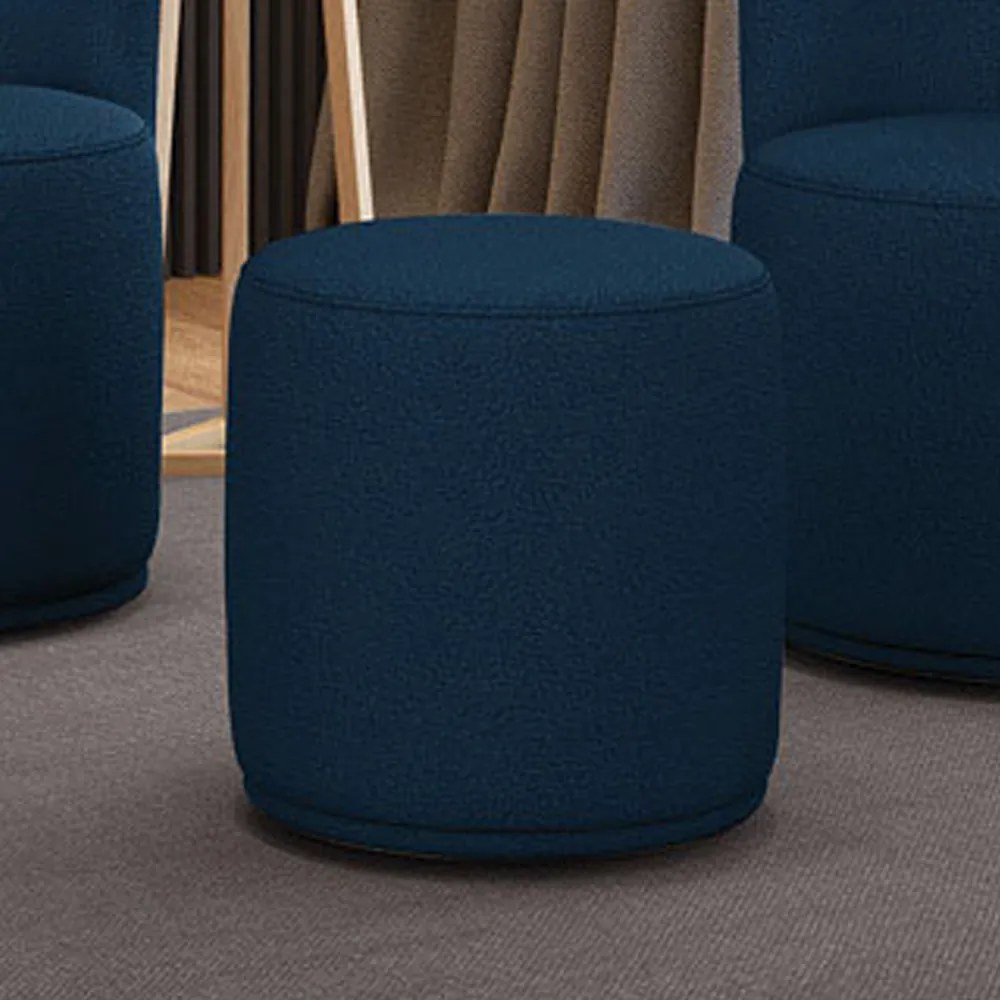 Puff Redondo Orgânico para Sala kit 2 Malu Bouclê M11 - D'Rossi - Azul