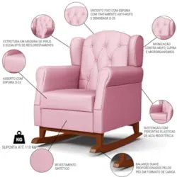 Kit 02 Poltronas Amamentação Base Madeira Balanço Lucy Z39 Sintético R