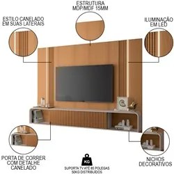 Painel Para TV 85 Pol Vivaz e Mesa de Centro Alane H01 Off White/Cinam