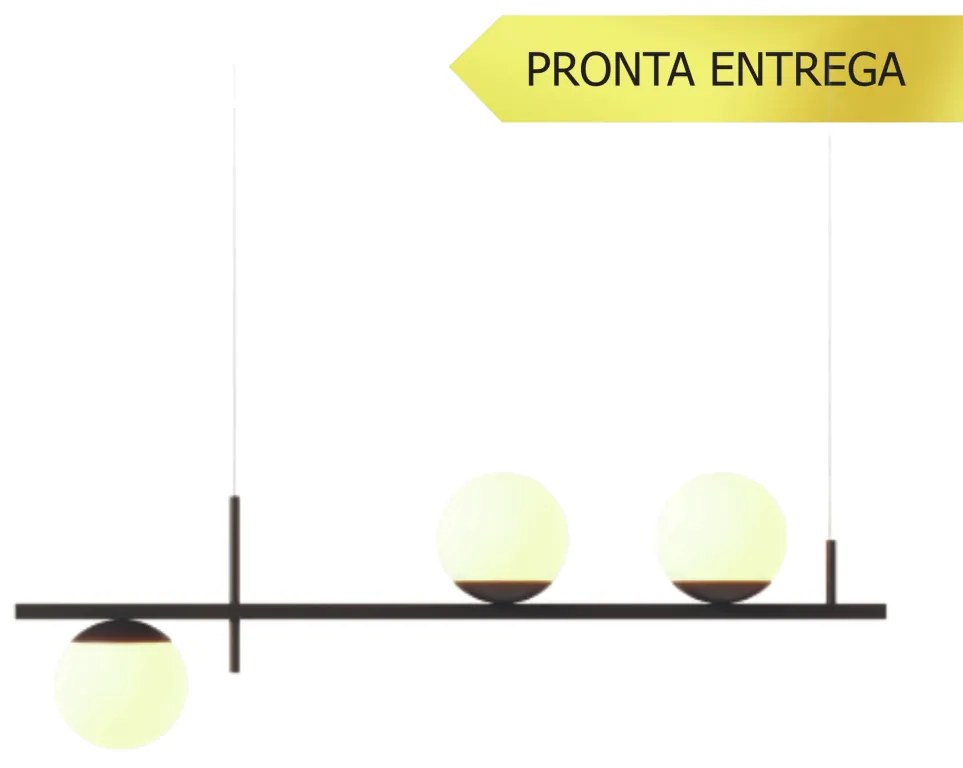Pendente Three Gud Retângular 26X12X80Cm Alumínio E Globo Ø12Cm Fosco... (PRETO, FOSCO)