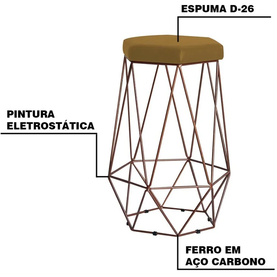 Kit 2 Banqueta Decorativa Rubel Base Bronze Suede Mostarda G41 - Gran Belo