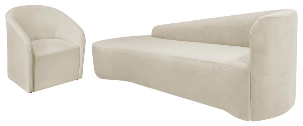Kit Sofá Curvo França 180cm L.E e Poltrona Luiza Max Conforto, Elegância e Design Moderno Bouclé