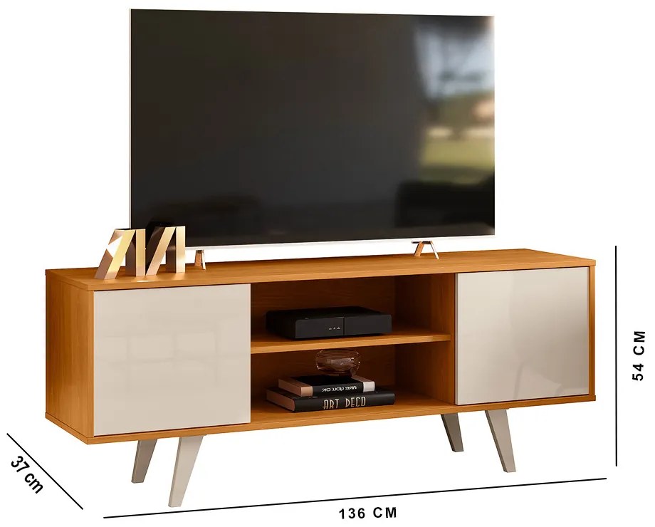 Rack TV 50 Pol 136cm Bancada para Sala Korelli Cinamomo/Off White M20 - D'Rossi