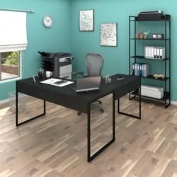 Mesa em L e Estante para Escritório Studio Industrial Z28 Preto - Mpoz