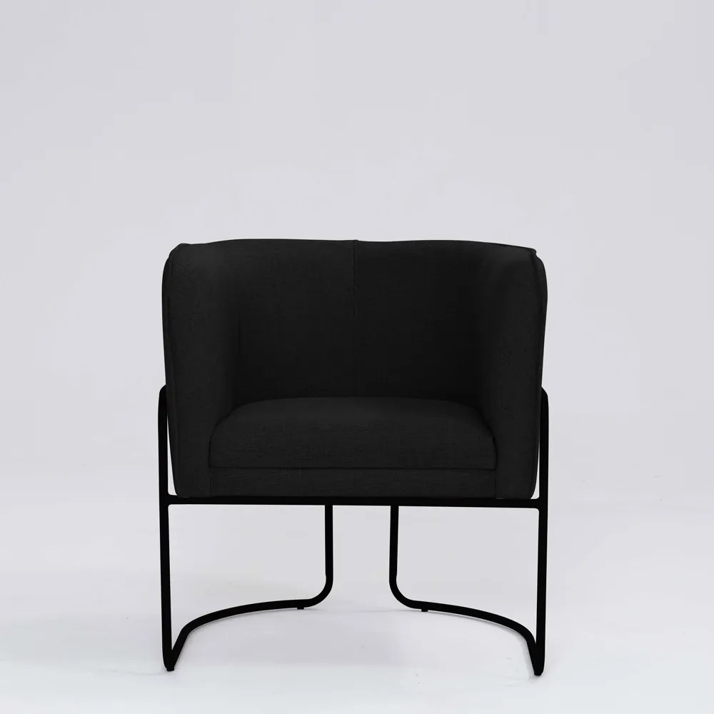 Poltrona Decorativa Belinda D07 Base Aço Linho Preto - D'Rossi