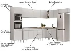 Armário de Cozinha Modulada de Canto 8 Peças CP09 Balcão com Pia Inox