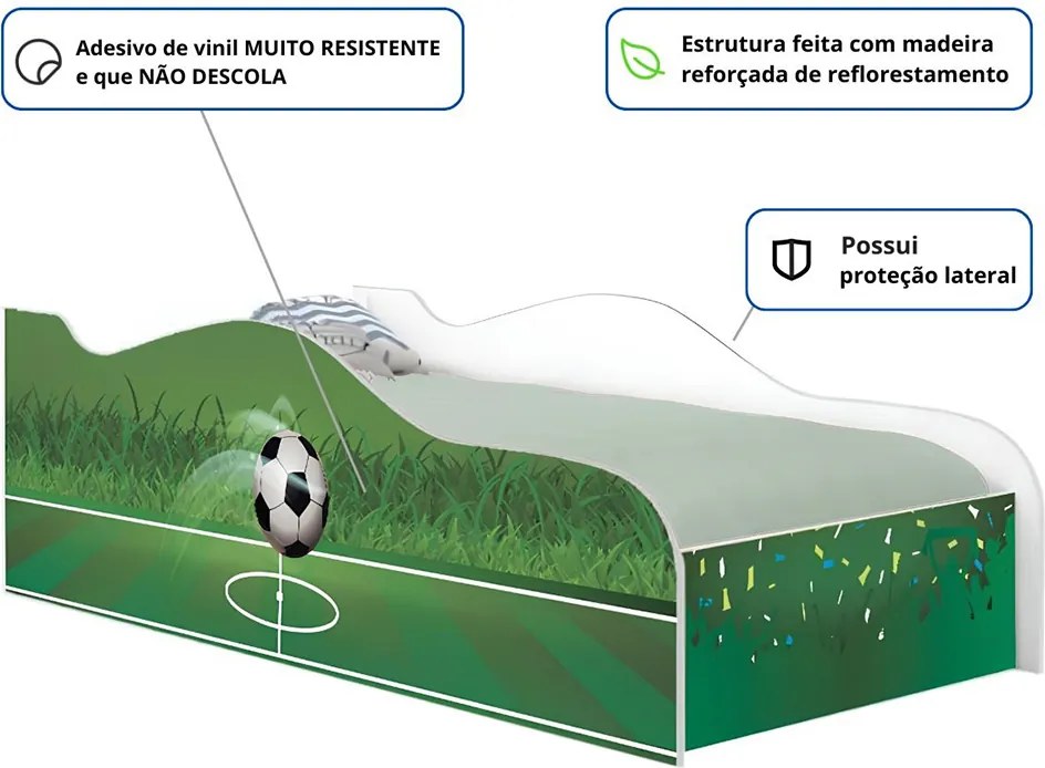 Mini Cama Infantil 157,5x72,5cm com Proteção Lateral Personagens K02 - D'Rossi - COPA FUTEBOL
