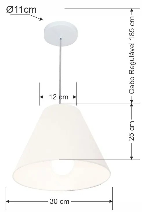 Lustre Pendente Cone Md-4028 Cúpula em Tecido 25/30x12cm Branco - Bivolt