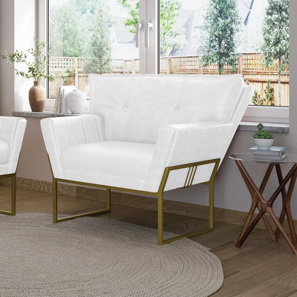 Poltrona Sala de Estar Industrial Dour Anitta Sintético PU D03 - D'Rossi - Branco