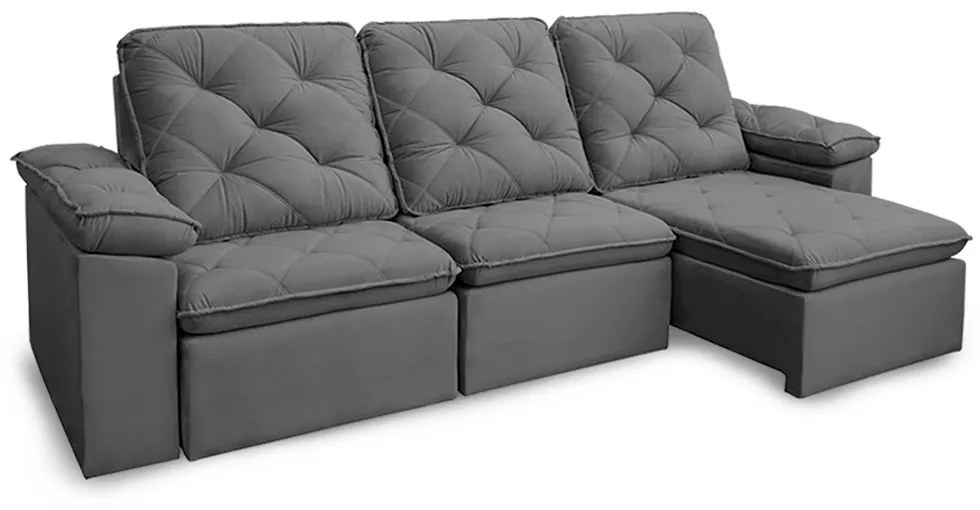 Sofá Reclinável Retrátil 3 Lugares 290cm Verus Veludo Cinza Grafite - Sheep Estofados - Cinza