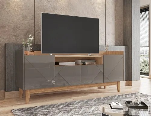 Rack Adria 1.60 Cinza Perola/Noce - Casa D Móveis