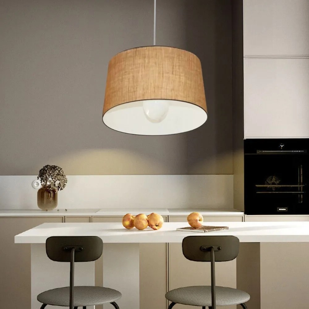 Lustre Pendente Cone Md-4241 Cúpula em Tecido 30/45x40cm Palha - Bivolt