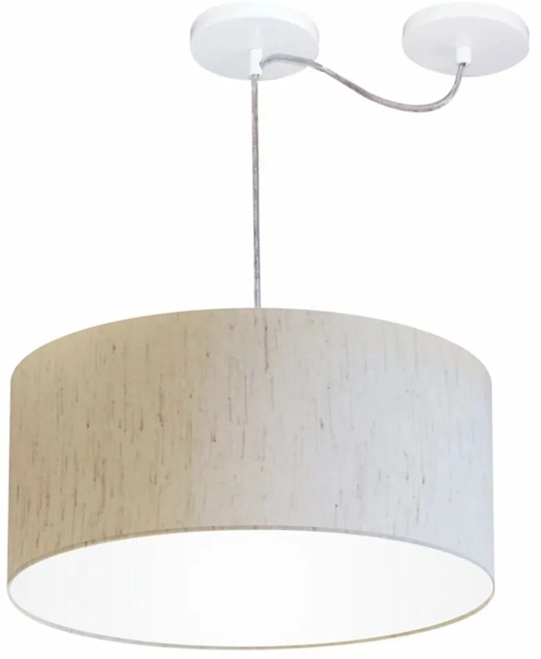 Lustre Pendente Cilíndrico Com Desvio De Centro Md-4147 Cúpula  50x25cm Linho Bege - Bivolt