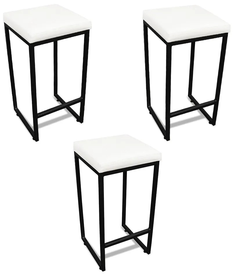 Banqueta Alta para Cozinha Industrial Kit 3 Nick Preto e Sintético D03 - D'Rossi - Branco
