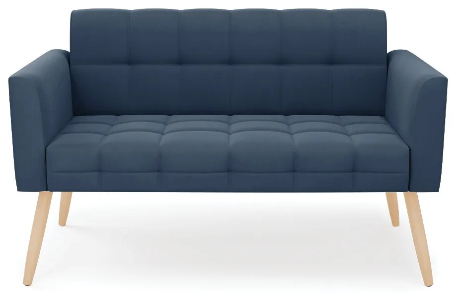 Sofá Namoradeira Elisa Suede Azul Marinho Pés Palito Natural - D'Rossi
