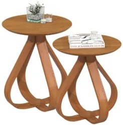 Mesa Canto Apoio com Pés de Madeira Kit 2 Samba Cinamomo E05 - Mpzoena