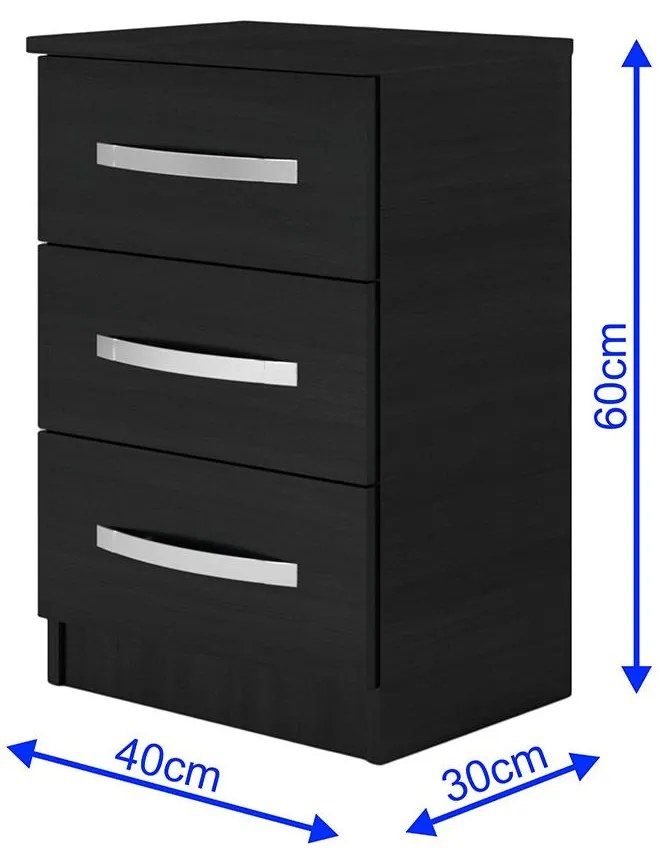 Mesa de Cabeceira 3 Gavetas Quarto Design Domus Preta