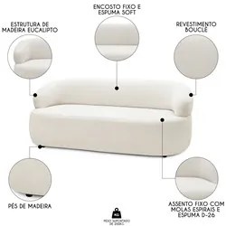 Sofá 2 Lugares Living Orgânico Sala de Estar 140cm Conka F05 Boucle Of
