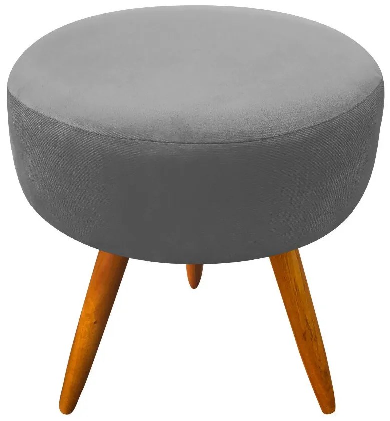 Puff Banqueta Berlim Redondo Suede Grafite Pés Castanho D'Rossi