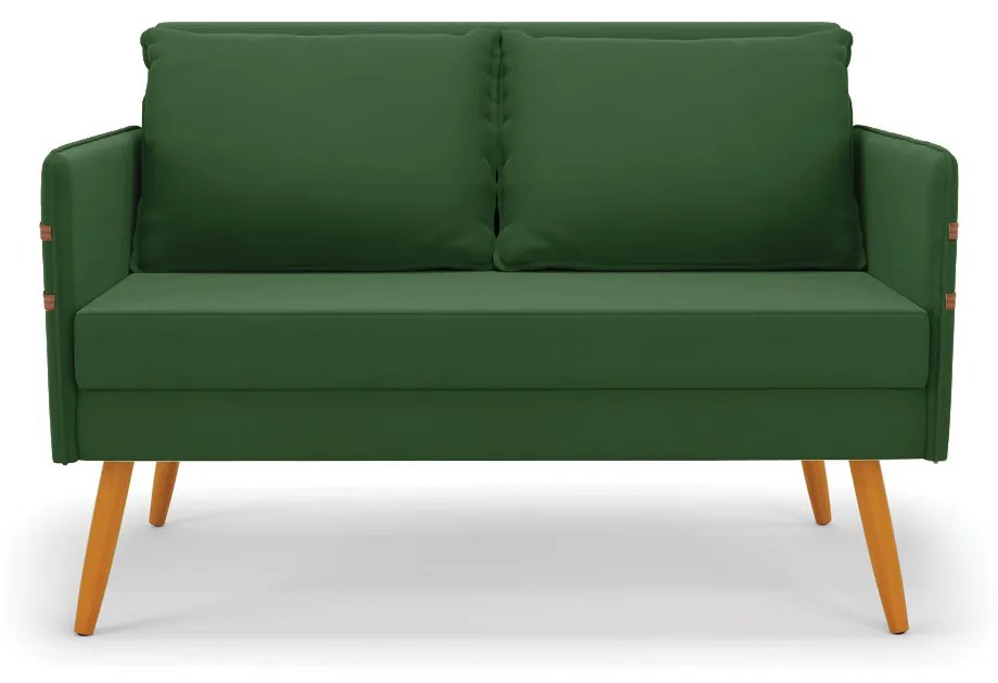 Kit 01 Namoradeira 02 Lugares e 02 Poltronas Mari Suede Base de Madeira MA30 - D'Rossi - Verde