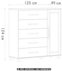 Cômoda Para Quarto 125cm 1 Porta 4 Gavetas Eduarda Café F07 - Mpozenat
