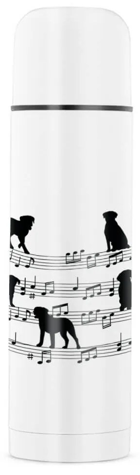 Garrafa Térmica 500ml Cachorro Musical Cromado Água Café Chá - Branco