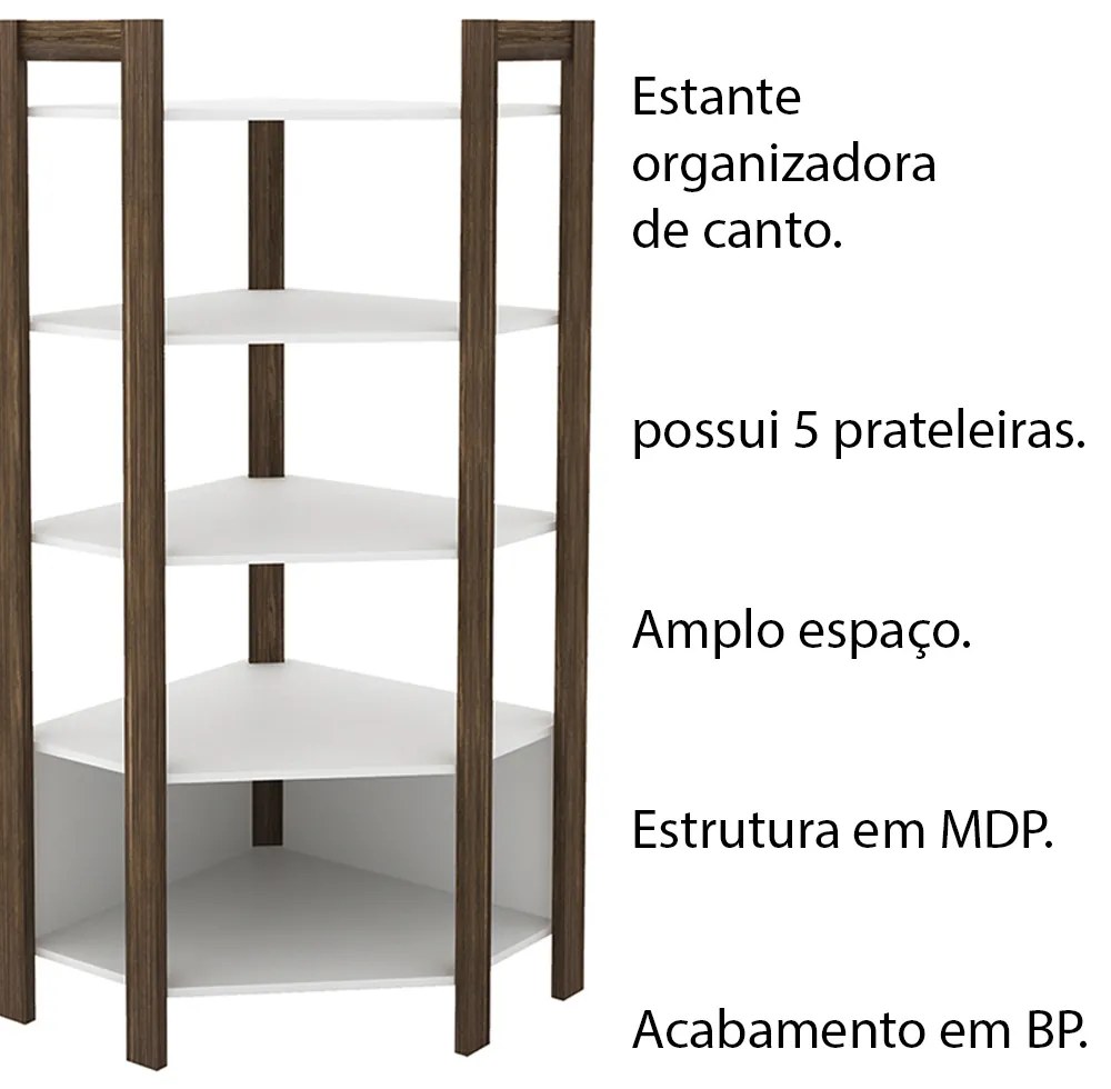 Estante Organizador Armário de canto AZ1020 MDP Branco/Nogal G69 - Gran Belo