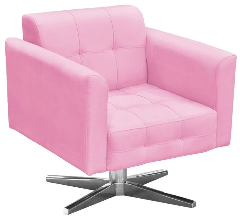 Kit 01 Namoradeira e 01 Poltrona Giratória Elisa Suede Base Estrela Cromada D'Rossi - Rosa Bebê