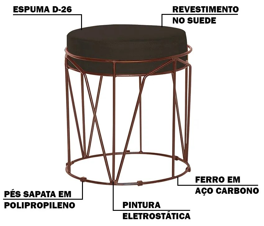 Puff Decorativo Sala de Estar Base Bronze Chloe Suede Marrom G41 - Gran Belo