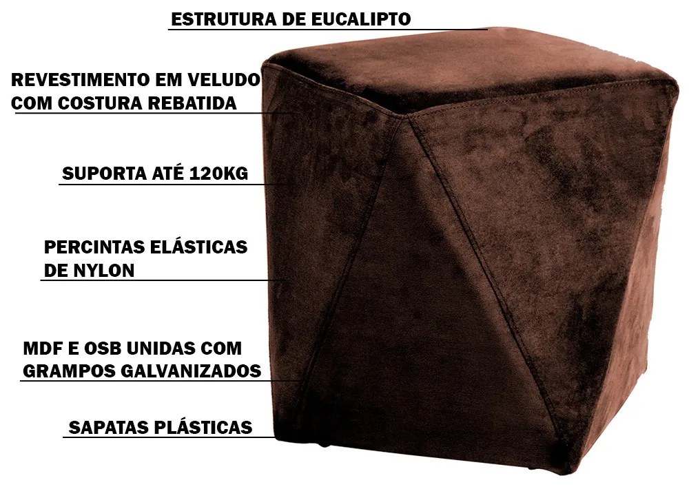 Kit 02 Puffs Decorativo Sala de Estar Blois Veludo Marrom G15 - Gran Belo