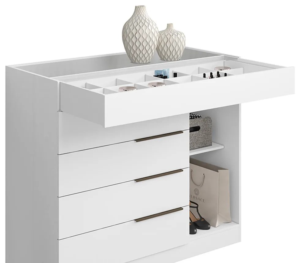 Cômoda Quarto Porta Jóias com Tampo Vidro 111cm Stefanie Branco A09 - D'Rossi