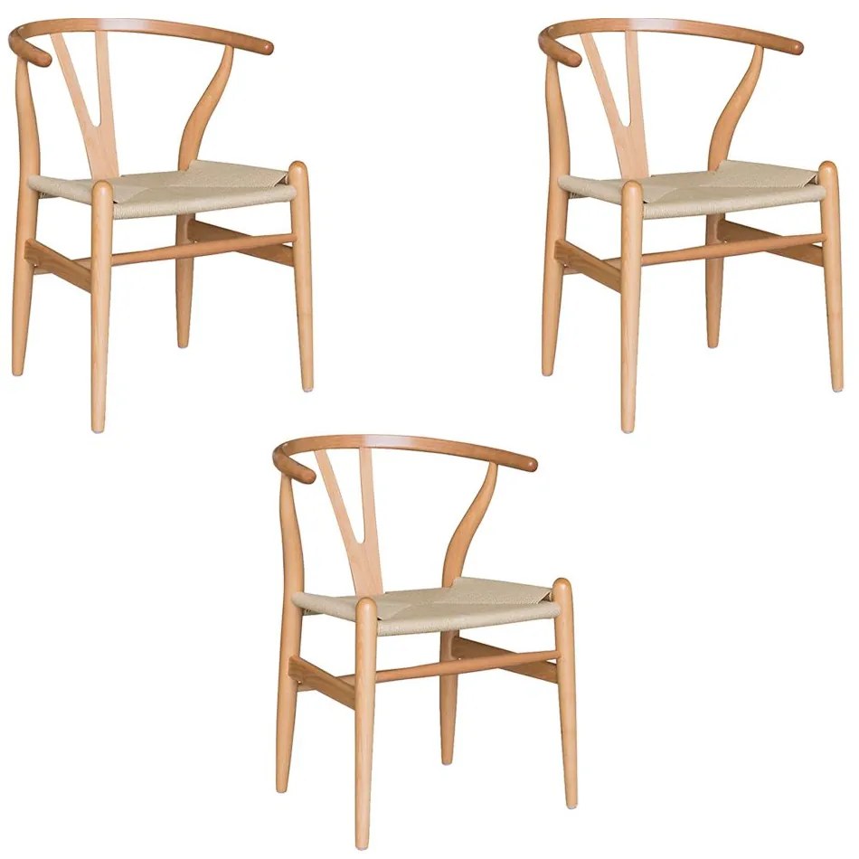 Kit 3 Cadeiras Decorativas Sala de Jantar e Cozinha Bella Madeira Bétula Bege G56 - Gran Belo