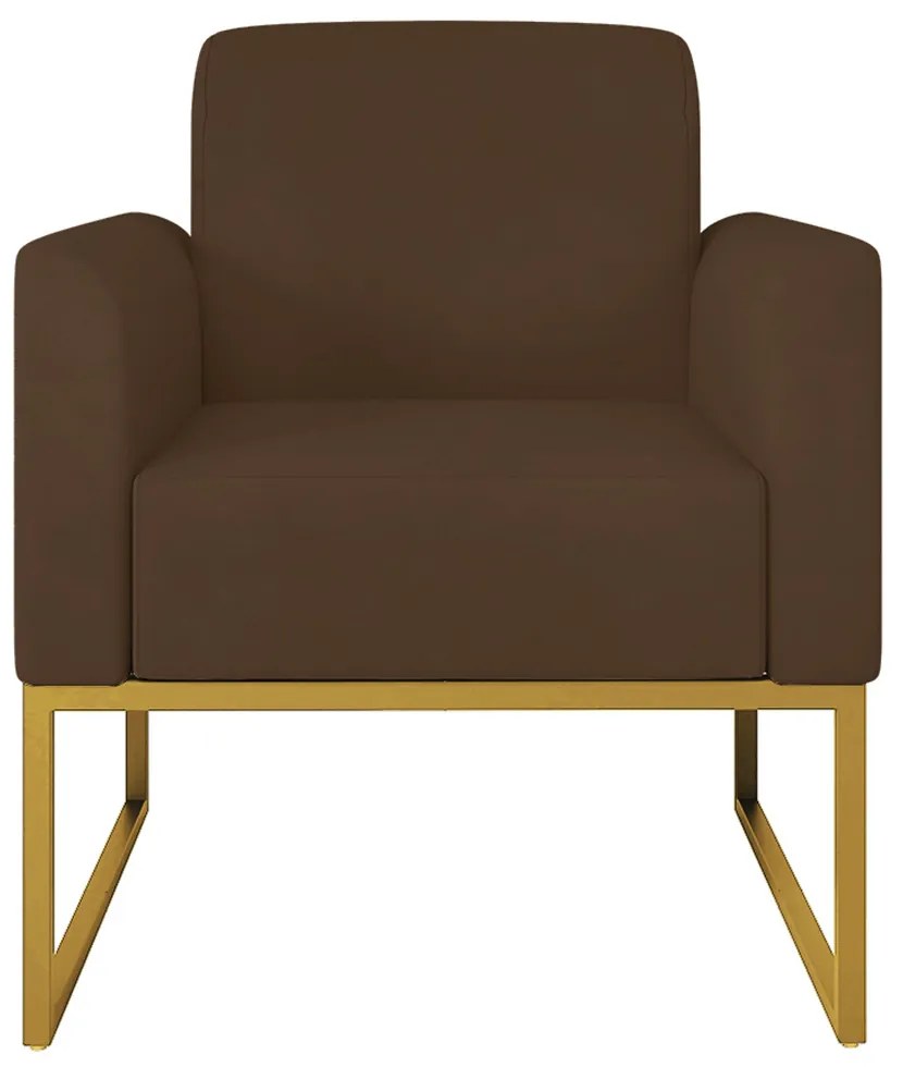 Poltrona Decorativa Isabella Base Industrial Suede Marrom/Dourado G19 - Gran Belo