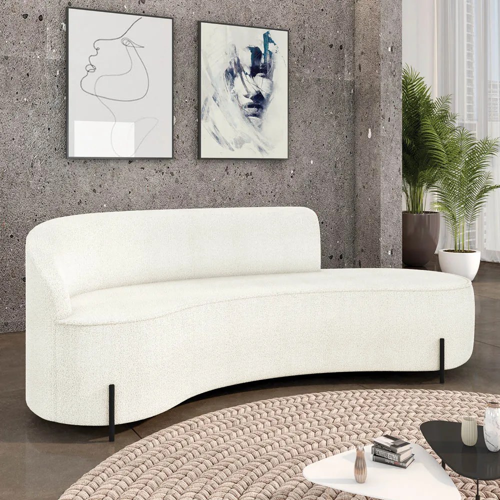 Sofá 4 Lugares Orgânico 220cm Pé Ferro Preto Morgan Bouclê D03 - D'Rossi - Off White